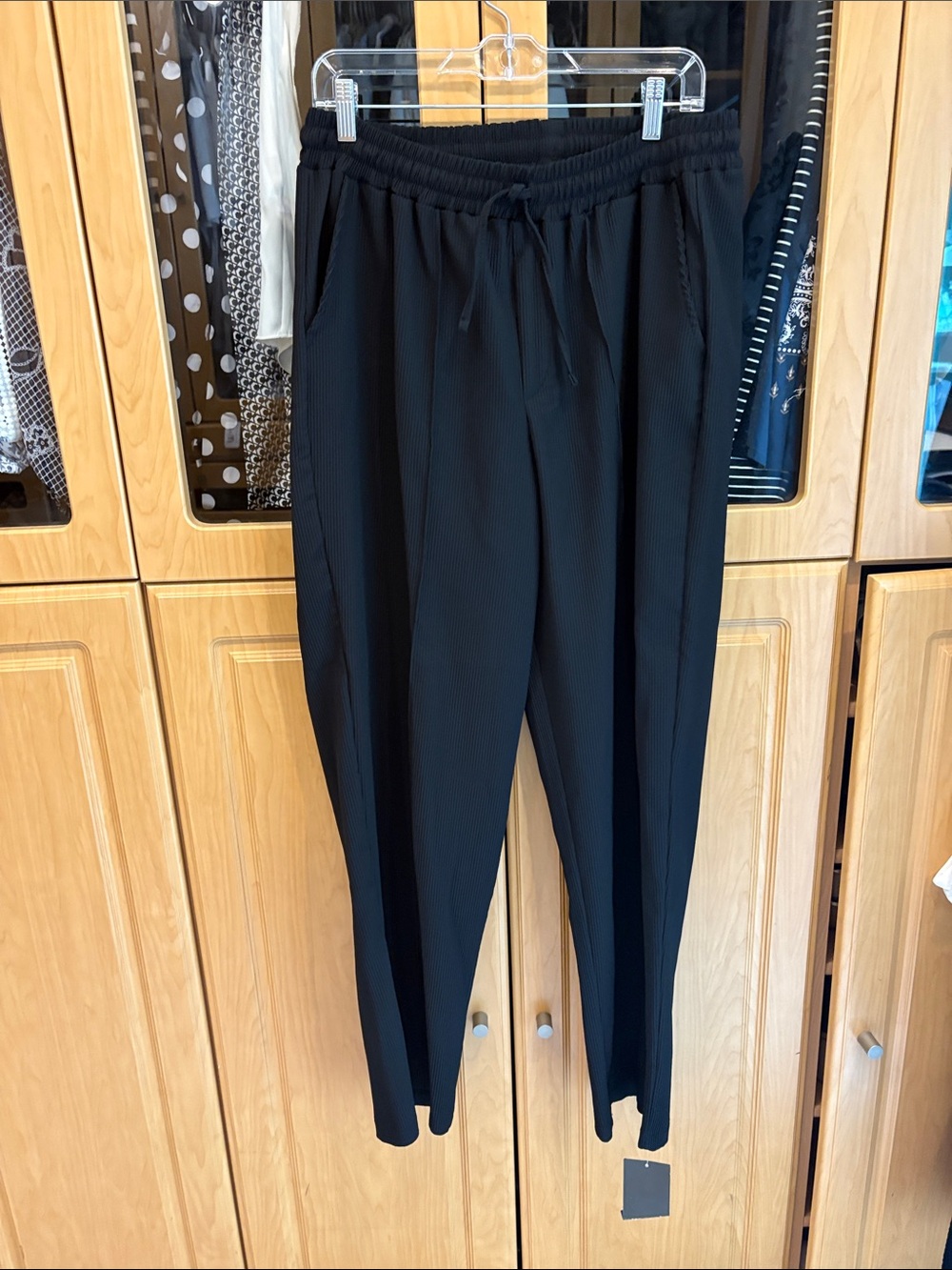 Boohoo Mens Black Elastic Drawstring Textured Pant NWT size L